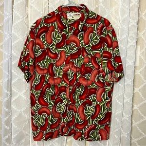 Vintage Mens Button-Front Shirt New Orleans Jazz Fest Red Kidney Bean and Rice